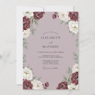 Mauve-Plum-Pfingstrosen-Hochzeit Einladung