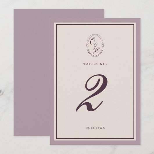 Mauve Plum Wedding Table Number Einladung (Vorne/Hinten)