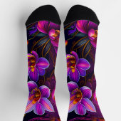 Mauve Purple Blumen mit Gold auf schwarz Socken (Oben)