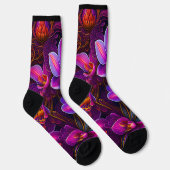 Mauve Purple Blumen mit Gold auf schwarz Socken (Rechts)