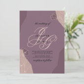 Mauve purple pink monogram initials floral wedding einladung (Stehend Vorderseite)