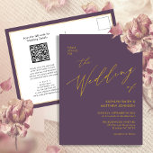 Mauve QR Code in einem Gold Script Chic Hochzeit Einladungspostkarte