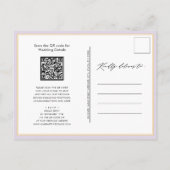 Mauve QR Code in einem modernen Skript Hochzeit Einladungspostkarte (Rückseite)