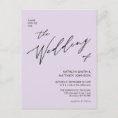 Mauve QR Code in einem modernen Skript Hochzeit Einladungspostkarte (Vorderseite)