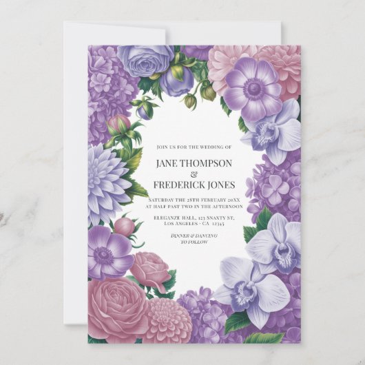 Mauve Quartz, Dusty Peony & Frosted Lilac Wedding Einladung (Vorderseite)