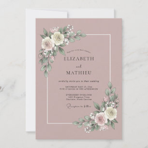 Mauve Romantische Blumige Hochzeit Einladung