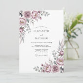 Mauve Romantische Hochzeitsblumen Einladung (Stehend Vorderseite)