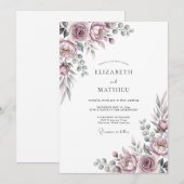 Mauve Romantische Hochzeitsblumen Einladung (Vorne/Hinten)