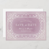 Mauve romantische Jahrgangshochzeit Save the Date (Vorne/Hinten)