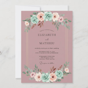 Mauve Romantische Minze Botanische Hochzeit Einladung