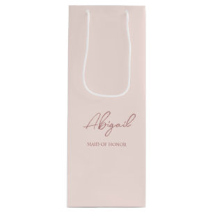 Mauve & Rosa Personalisierter Name Hochzeitsfeier Geschenktüte Für Weinflaschen