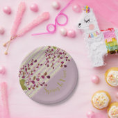 Mauve rosa und hellgrün mit Weiß Pappteller (Party)