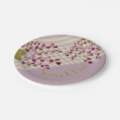 Mauve rosa und hellgrün mit Weiß Pappteller (Schrägansicht)