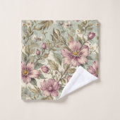 Mauve Rose auf Minze Badhandtuch Set (Waschlappen)