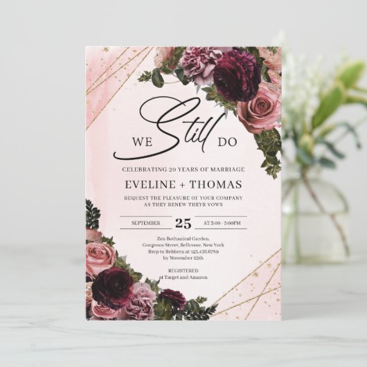 Mauve Rose Blume rot Bordeaux wir noch tun Einladung (Stehend Vorderseite)