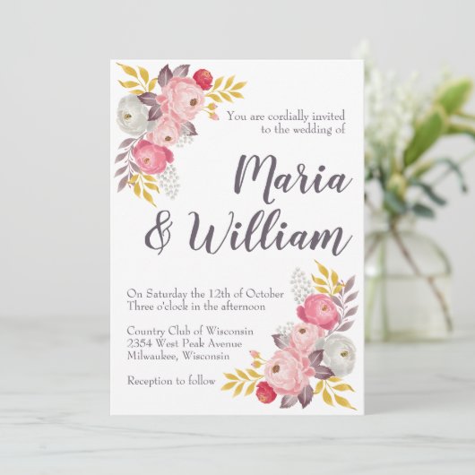 Mauve Rose Einladung (Stehend Vorderseite)