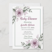 Mauve Rose Girl's Floral Baby Shower Einladung (Vorderseite)