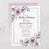 Mauve Rose Girl's Floral Baby Shower Einladung (Vorne/Hinten)
