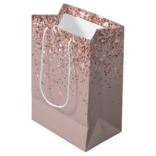 Mauve Rose Gold Glitzer Sparkle Mittlere Geschenktüte (Vorderseite Schrägansicht)