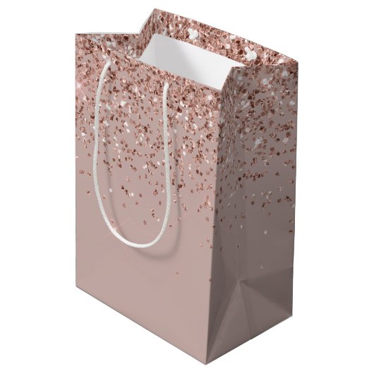 Mauve Rose Gold Glitzer Sparkle Mittlere Geschenktüte (Rückseite Schrägansicht)