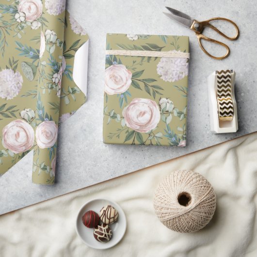 Mauve Rose Hydrangea Lotus Pod Wrapping Paper Geschenkpapier (Kunsthandwerk)