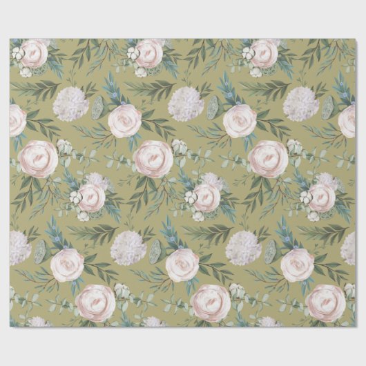 Mauve Rose Hydrangea Lotus Pod Wrapping Paper Geschenkpapier (Flach)