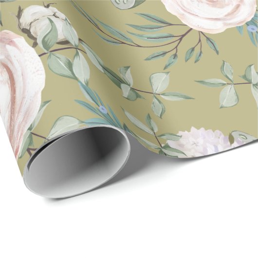 Mauve Rose Hydrangea Lotus Pod Wrapping Paper Geschenkpapier (Rolleneckpunkt)