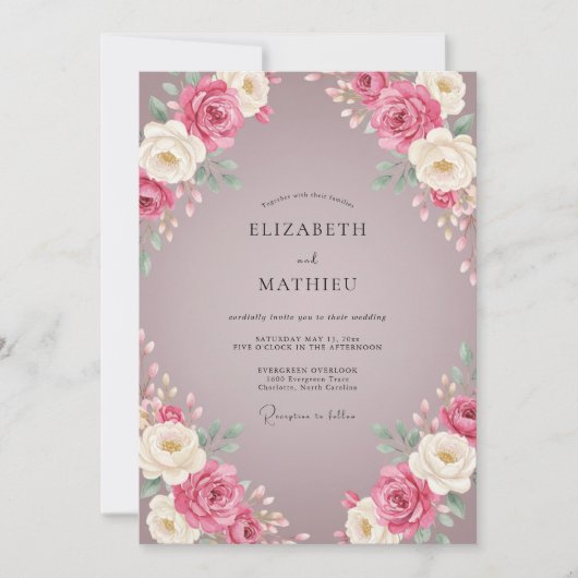 Mauve-Rosen-Hochzeit Einladung (Vorderseite)