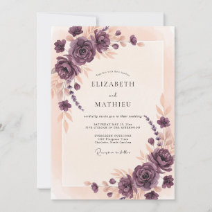 Mauve-Rosen-Kranz-Hochzeit Einladung