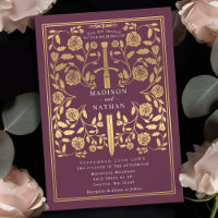 Mauve Royal Medieval Gold Sword Einladung