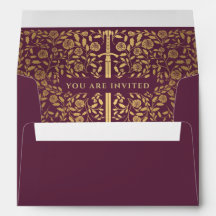 Mauve Royal Medieval Gold Sword Wedding Envelope