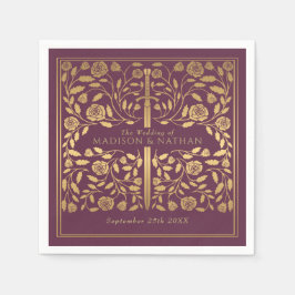Mauve Royal Medieval Gold Sword Wedding Serviette