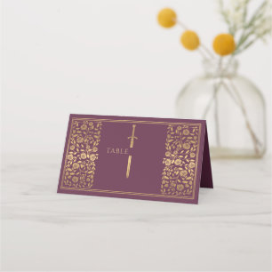 Mauve Royal Medieval Sword Wedding Platzkarte