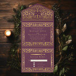 Mauve Royal Mittelalterliche Hochzeit All In One Einladung<br><div class="desc">Feiern Sie Ihren besonderen Tag mit diesem königlich-mittelalterlichen Schwert Hochzeitsdesign. Das Design auf der Rückseite des Einladens ist KEINE echte Goldfolie. Sie können dies durch einen Klick auf "PERSONALISIEREN" weiter anpassen.</div>