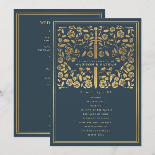 Mauve Royal Mittelalterliches Hochzeitsprogramm Programm (Vorne/Hinten)