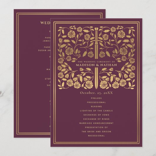 Mauve Royal Mittelalterliches Hochzeitsprogramm Programm (Vorne/Hinten)