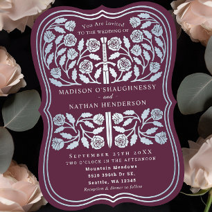 Mauve Royal Mittelalterliches Silberschwert Hochze Einladung