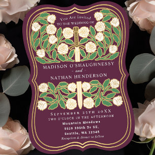 Mauve Royal Mittelalterliches Weißes Florales Schw Einladung