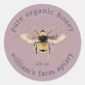 Mauve Rustic Honeybee Apiary Gold Honeycomb Runder Aufkleber (Vorderseite)