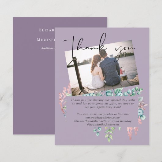 Mauve Sage Blätter FOTO Wedding DANK (Vorne/Hinten)