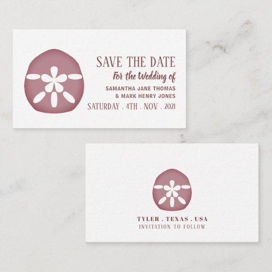 Mauve Sand Dollar, Save the Date Begleitkarte (Vorne/Hinten)