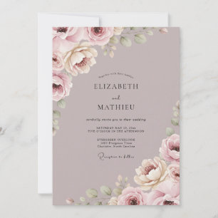 Mauve sanfte florale romantische Hochzeit Einladung