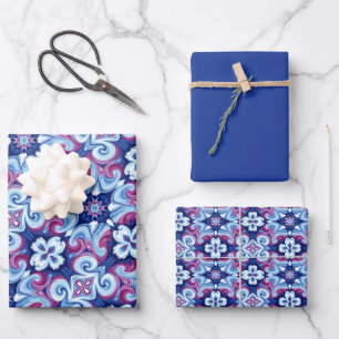 Mauve, Saphir- und Puderblau-Muster Geschenkpapier Set