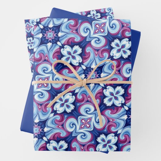 Mauve, Sapphire & Powder Blue Pattern Geschenkpapier Set (Beispiel)