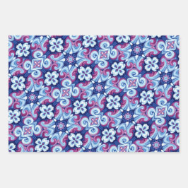Mauve, Sapphire & Powder Blue Pattern Geschenkpapier Set