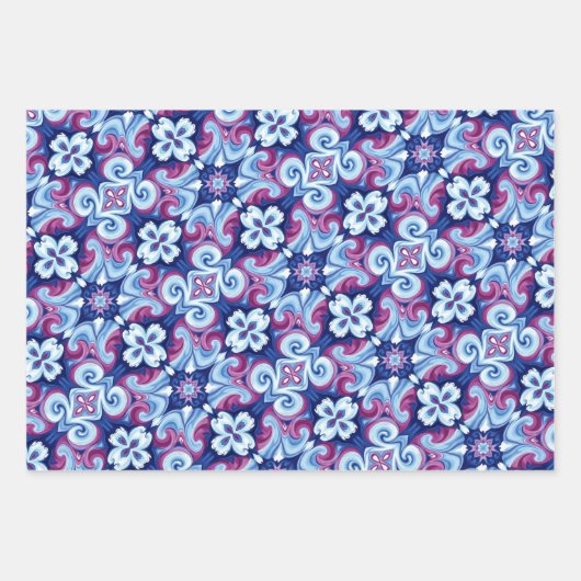 Mauve, Sapphire & Powder Blue Pattern Geschenkpapier Set (Vorderseite)