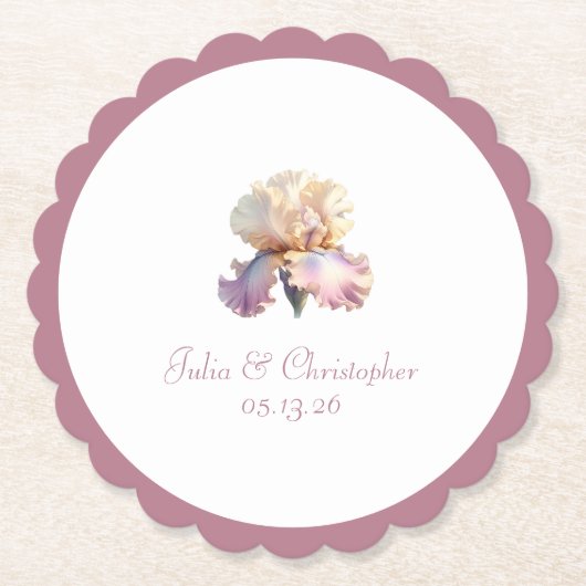 Mauve Scalloped Border, Blush Blume Hochzeit Untersetzer (Vorderseite)