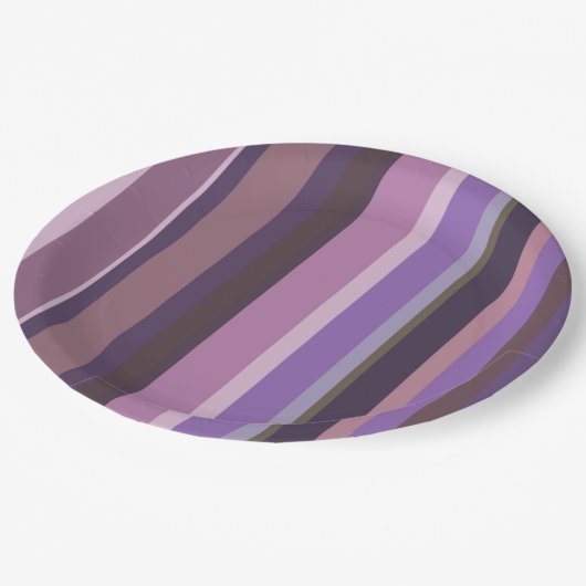 Mauve senkrechte Streifen Pappteller (Schrägansicht)