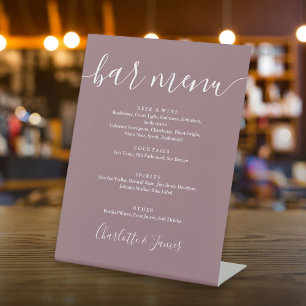 Mauve Signature Schrift Hochzeitsbar-Menü Sockelschild