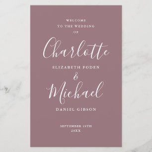 Mauve Signature Schrift Hochzeitsprogramm